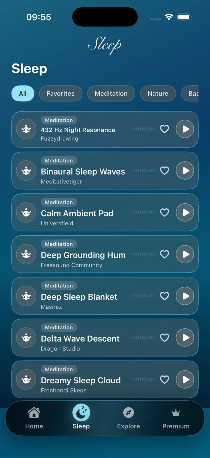 Quality Sleep sound library with search and categories